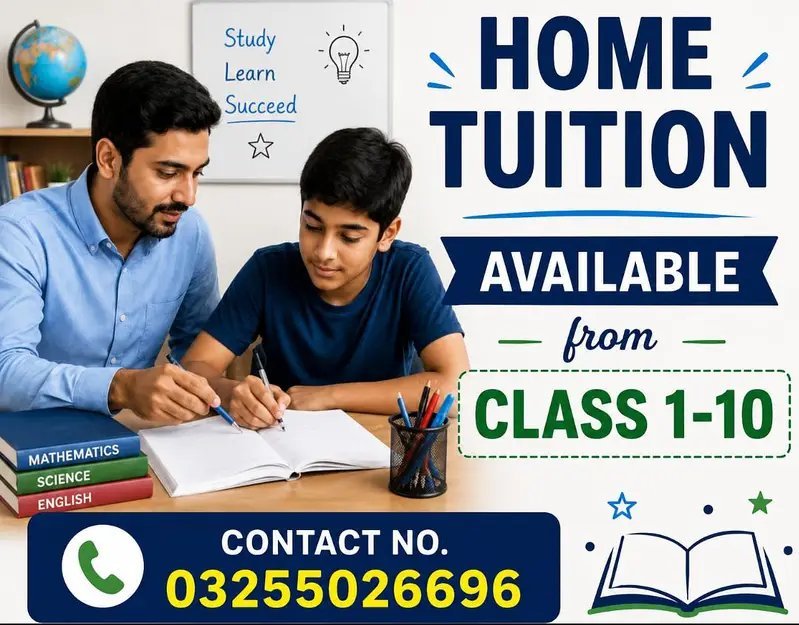 Home Tutor Available For Class 1 To Matric