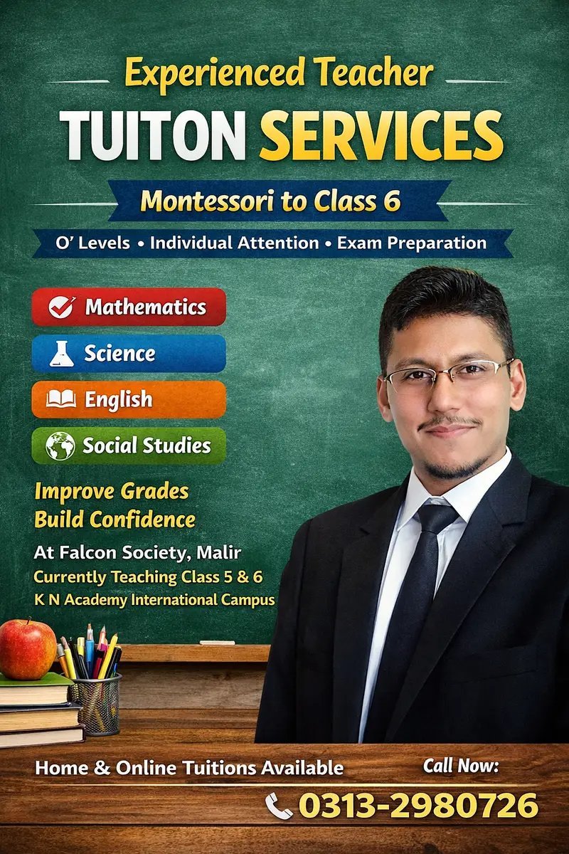 Home Tutor Available For O-Level | Montessori To Class 6