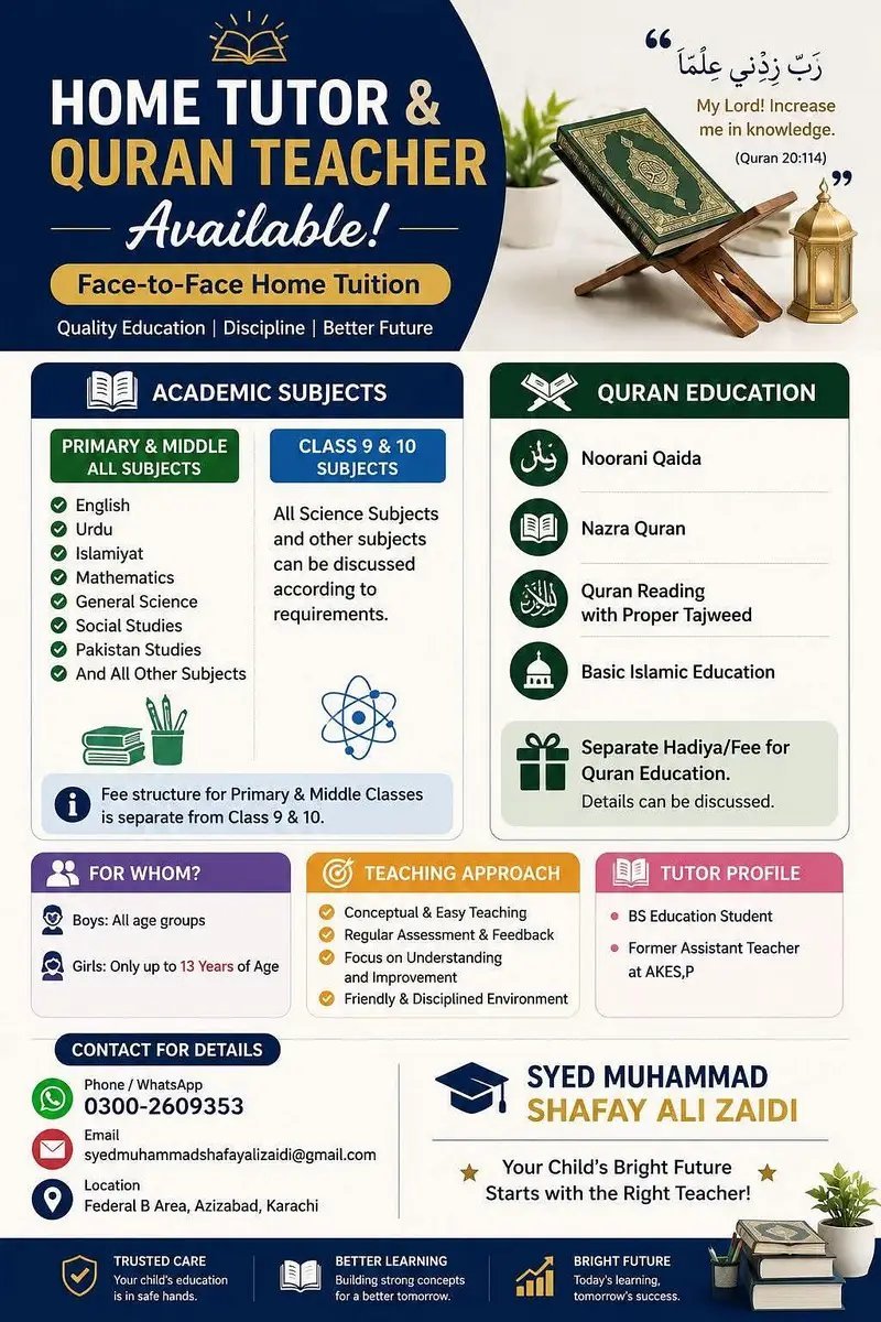 Home Tutor & Quran Teacher