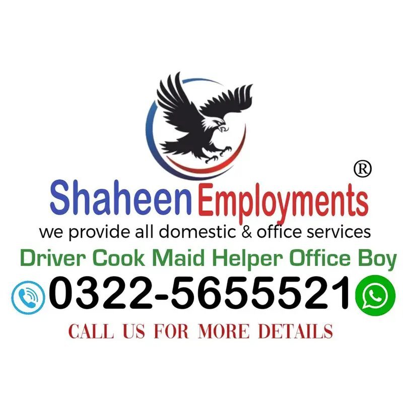 We Provide Cook | Driver | Maid | Helper | Office Boy | Baby Sitter |