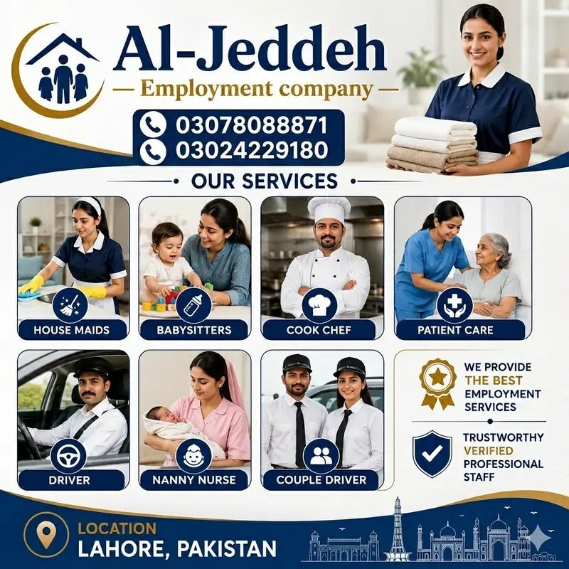 House Maid Helper Baby Sitter Chef Home Cook Patient Care Driver