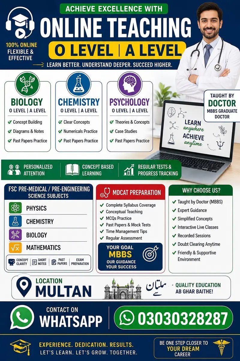 Tutor For Fsc Mdcat O Level MBBS