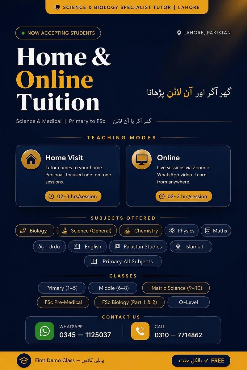Experienced Online/Home Tutor