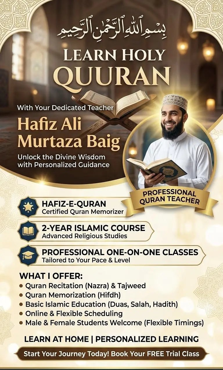 Quran Teacher (Tajweed, Nazra, Noori Qaida )