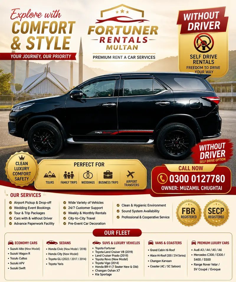 Fortuner Rentals Multan