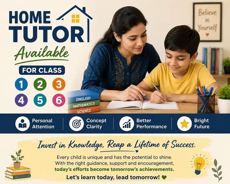 Experienced Home Tutor Available For Classes 1 To 6